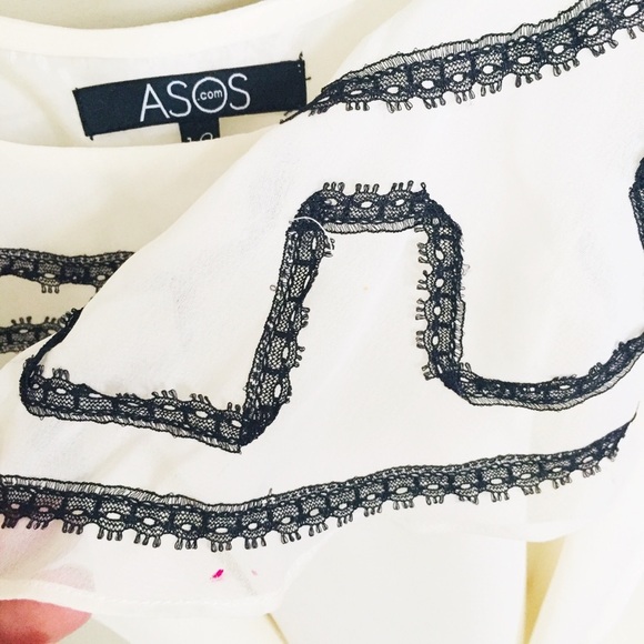 ASOS Boho Belted Dress With Lace Contrast Trim & Overlay Detail Ivory Sz 6/UK 10 - Picture 6 of 7